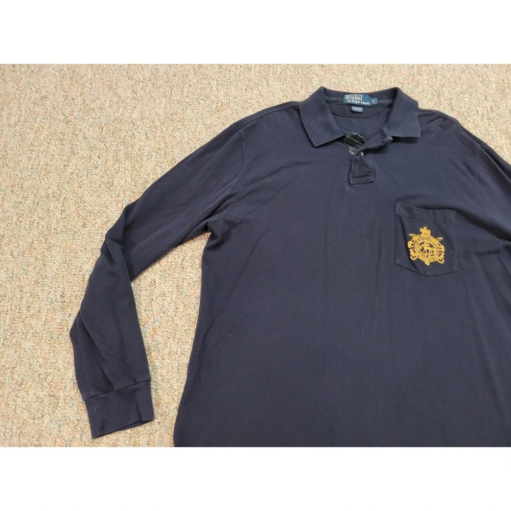 Ralph Lauren Polo Shirt Mens Large‎ Blue Bleecker Crest Equestrian Pony Rugby